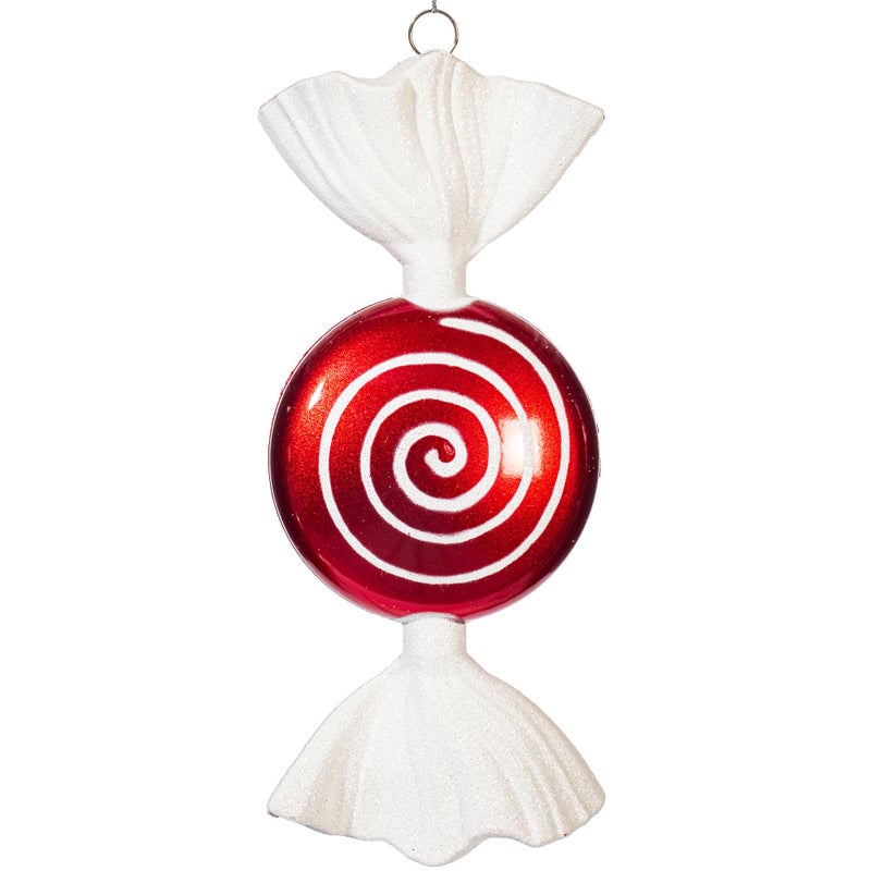 Vickerman 7" Red and White Flat Candy Christmas Ornament - Set of 3 - Festive Addition - Candy Ornaments - Hanging Strings Included - Assorted Glitter Accents - Shatterproof - Image 3